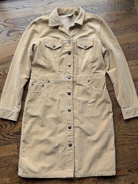 St. John's Bay Vintage 100% Cotton Tan Corduroy Button Front Jacket Dress M